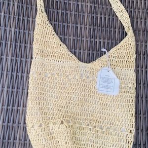 NWT Handmade Tan Woven Beach Bag w/interior lining